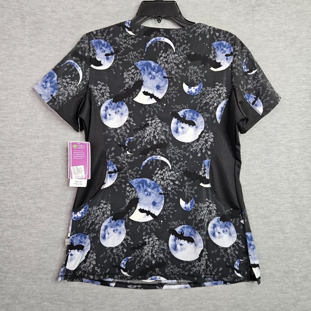 Healing Hands Jessi Scrub Y-neck Yoga Zip Wichket Moon Top Size M NEW - Picture 2 of 9